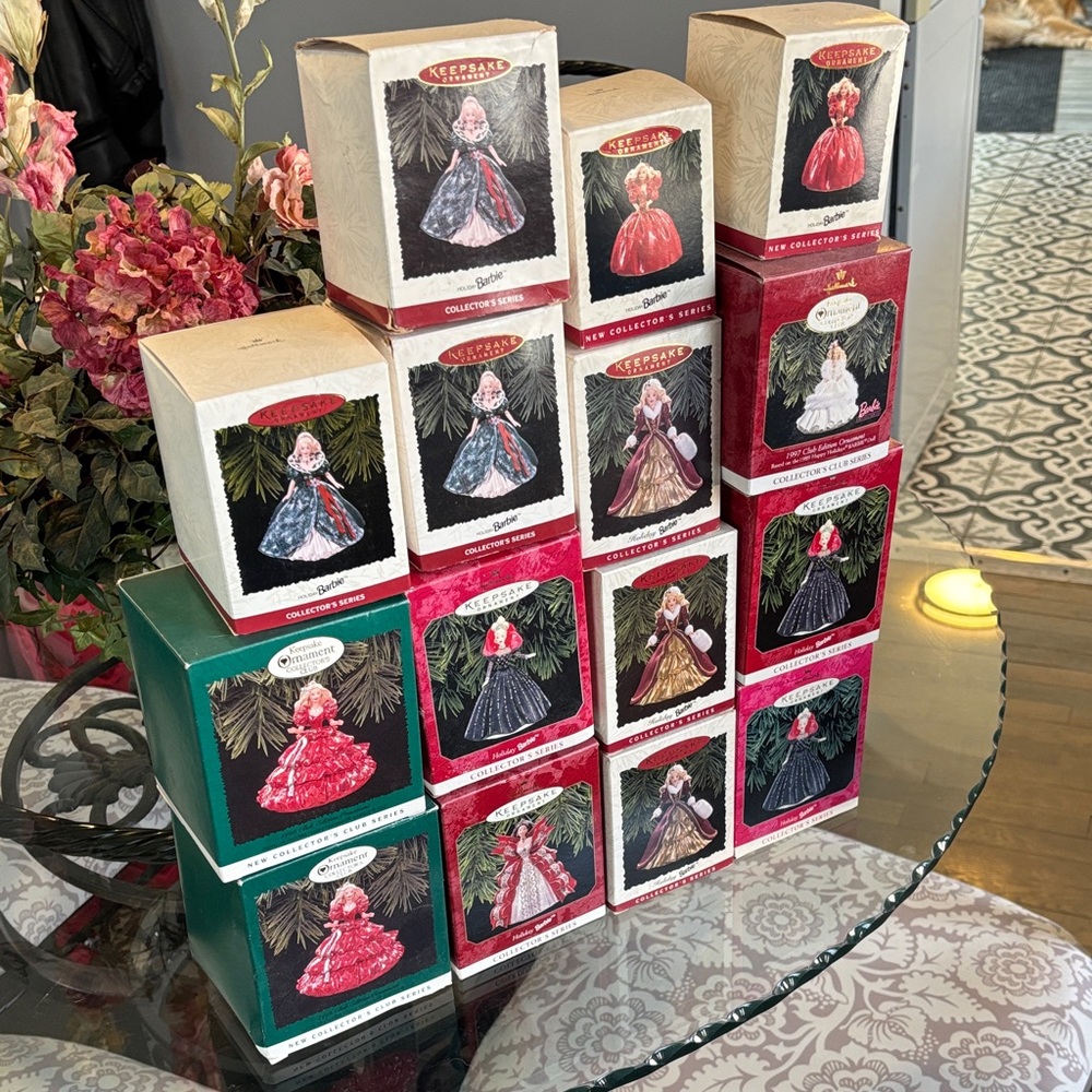 NIB Lot of 15 Happy Holiday Barbie Ornaments Collectible!